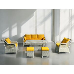 Ronda 3 1 1 2puf Masa Rattan Bahçe Balkon Mobilyası,sarı Sarı Hardal