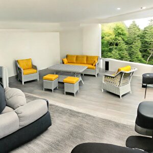 Ronda 3 1 1 2puf Masa Rattan Bahçe Balkon Mobilyası,sarı Sarı Hardal