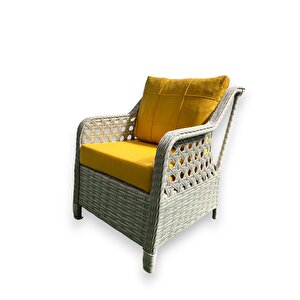 Ronda 3 1 1 2puf Masa Rattan Bahçe Balkon Mobilyası,sarı