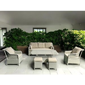 Ronda 3+1+1+2puf+masa Rattan Bahçe Balkon Mobilyası,VİZON Açık Vizon