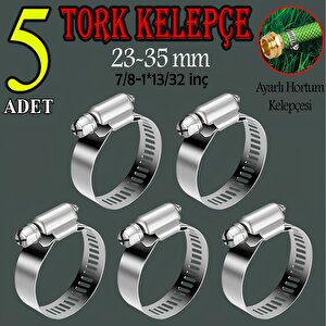 Hortum Kelepçesi Tork Ayarlı 23x35 Mm Paslanmaz Çelik Boru Metal Kelepçe Ayarlanabilir Klips 5 Adet