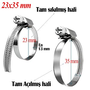 Hortum Kelepçesi Tork Ayarlı 23x35 Mm Paslanmaz Çelik Boru Metal Kelepçe Ayarlanabilir Klips 5 Adet