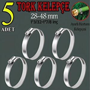 Hortum Kelepçesi Tork Ayarlı 28x48 Mm Paslanmaz Çelik Boru Metal Kelepçe Ayarlanabilir Klips 5 Adet