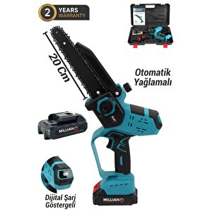 Dijital  Tek Akülü Otomatik Yağlamalı Şarjlı El Testeresi Ağaç Odun Dal Kesme Budama
