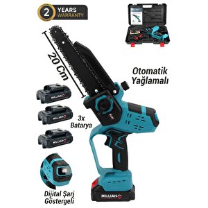 Üç Akülü 20 Cm Pala Ve Zincirli Tamamen Otomatik Yağlamalı Dal Budama Testeresi Ağaç Kesme Makine