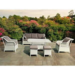 Ronda 3+1+1+2puf+masa Rattan Bahçe Balkon Mobilyası Beyaz Örgü