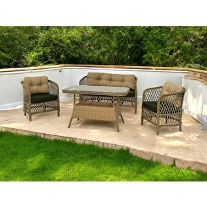 Tire 2 1 1 Masa Bahçe Balkon Mobilyası,bambu-yeşil Bal Kahve