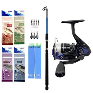 Yek Outdoor Hazır Olta Seti Kendo Elbe 3.50m 70-150gr Olta Kamışı&okuma Fin Chaser 40 Olta Makinesi Mavi