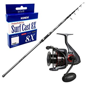 Yekoutdoor Surf Olta Seti Okuma Alaris Tele Surf 420 Cm 100-200 Gr Surf Kamışı&okuma Ceymar C-8000a Dark Grey 7+1bb Olta Makinesi