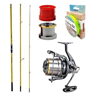 Yekoutdoor Yüksek Performans Okuma Olta Seti Okuma Makaira Surf 4,30 Cm 100-250 Gr 3 Parça Yellow Surf Kamışı&okuma Flite Surf Fls