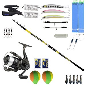 Yekoutdoor Full Takım Olta Seti Kendo Spigola Surf 390cm 100-200 Gr Teleskopik Kamış&dam Nova 7000 Fd 1bb 337m/0.40mm Olta Makines