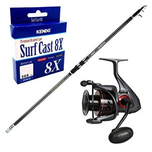 Yekoutdoor Surf Olta Seti Okuma Revenger Tele Surf 420 Cm 4 Parça Surf Kamışı&okuma Ceymar C-8000a Dark Grey 7+1bb Olta Makinesi