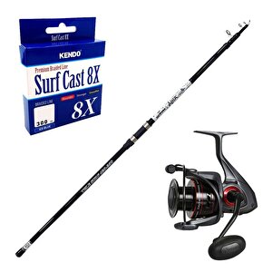 Yekoutdoor Surf Olta Seti Okuma Aria Tele Surf 3,90 Cm 100-200 Gr Surf Kamışı&okuma Ceymar C-6000a Dark Grey 7+1bb Olta Makinesi