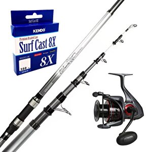 Yekoutdoor Surf Olta Seti Okuma Wave Power Tele Surf 3.90 Cm 100-200 Gr 5 Parça Surf Kamışı&okuma Ceymar C-8000a Dark Grey 7+1bb O
