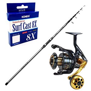 Yekoutdoor Surf Oltası Seti Okuma Revenger Tele Surf 420 Cm 4 Parça Surf Kamışı&okuma Salina Sa-6000ha Blue 6+1bb Olta Makinesi