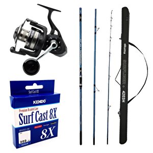 Yekoutdoor Profesyonel Olta Seti Okuma Surfliner+ Surf 420cm 100-250gr 3 Parça Olta Kamışı&savage Gear Sgs8 8000 Fd 8+1bb Olta Mak