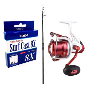 Yekoutdoor Profesyonel Olta Seti Okuma Ceymar Tele Surf 4.30m Surf Kamışı&okuma Wave X-8000 3+1bb Olta Makinesi