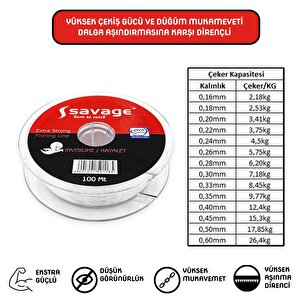 Savage Hayalet Sazan Yayın Turna Alabalık Olta Misinası 100 Metre 0,26mm