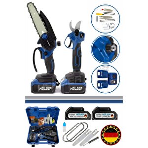 Alman Mavi̇ Akülü İki̇li̇ Set Bahçe Seti̇ Akülü Dal Budama Makasi Ve Akülü Budama Testere Bağ Makasi