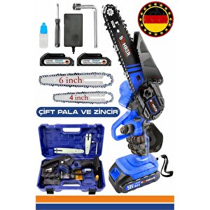 Böhre 58vf 5ah 6'' 20 Cm Pala Dark Blue Şarjlı Çift Akülü Mini Zincirli Budama Testere Makinesi