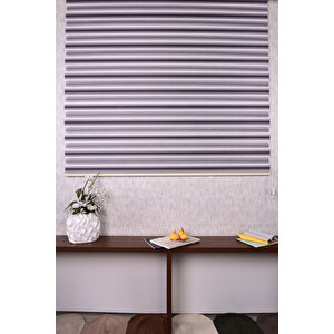 Ekru-mor Pliseli Etek Dilimsiz 10671-v5 Zebra Stor Güneşlik Perde 240x220 cm