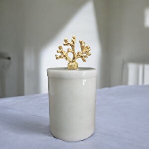 Beyaz Mermer Pamuk Kutusu-pamukluk-kapaklı Kutu(gold Aksesuarlı)