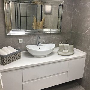 Mermer Beyaz 5 Parça Banyo Seti(gümüş Aksesuarlı)