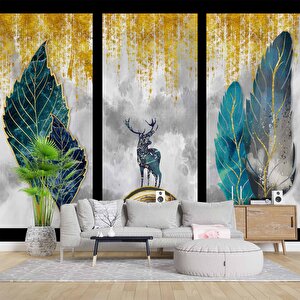 Ağaç Ve Geyik Desenli Duvar Kağıdı - Dkm802089 225x300 cm