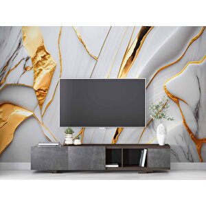 3 Boyutlu Gri Mermer Altın Varak Desenli Duvar Kağıdı - Dkm811073 350x280 cm