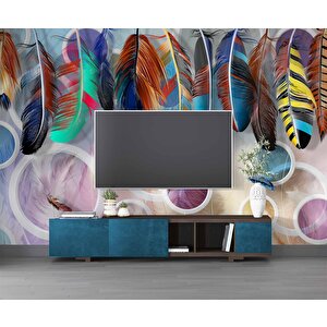Renkli Tüy Desenli Duvar Kağıdı Baskı - Dkm-015_25709 150x300 cm