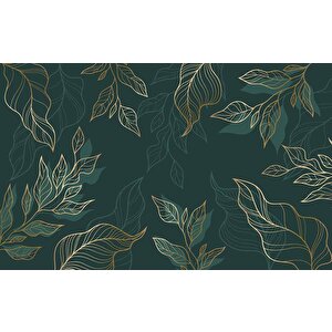 Altın Çizgili Yeşil Yaprak Duvar Kağıdı - Dkm499059
