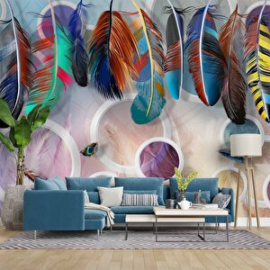 Renkli Tüy Desenli Duvar Kağıdı Baskı - Dkm-015_83292 225x200 cm