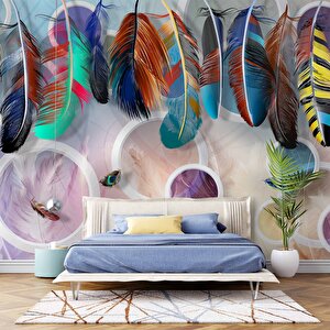 Renkli Tüy Desenli Duvar Kağıdı Baskı - Dkm-015_83292 225x200 cm