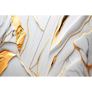 3 Boyutlu Gri Mermer Altın Varak Desenli Duvar Kağıdı - Dkm811046