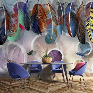 Renkli Tüy Desenli Duvar Kağıdı Baskı - Dkm-015_65027