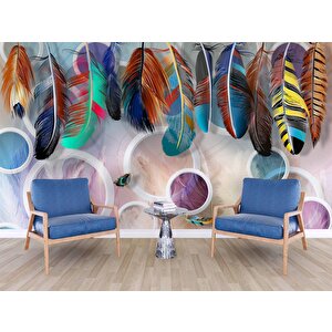 Renkli Tüy Desenli Duvar Kağıdı Baskı - Dkm-015_65027