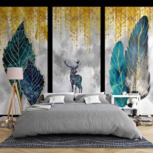 Ağaç Ve Geyik Desenli Duvar Kağıdı - Dkm802094 350x300 cm