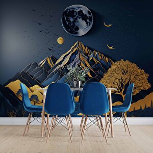 3d Kabartma Görünmlü Dağ Ve Ay Temalı Duvar Kağıdı Baskı - Dkm532044