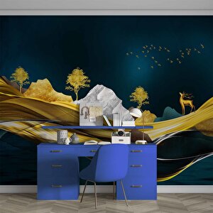 Moder Lacivert Gold Sanatsal Manzara Duvar Kağıdı Baskı - Dkm-026_82490