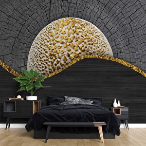 Yanmış Ağaç Ve Altın Desenli Duvar Kağıdı - Dkm725093 325x300 cm