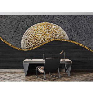 Yanmış Ağaç Ve Altın Desenli Duvar Kağıdı - Dkm725093 325x300 cm