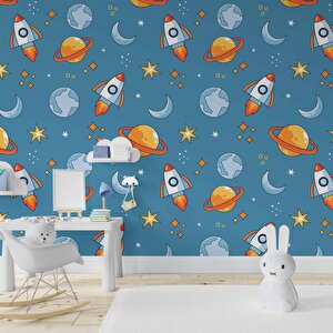Uzay Temalı Çocuk Odası Duvar Kağıdı Baskı - Dkm171108 150x315 cm