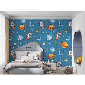 Uzay Temalı Çocuk Odası Duvar Kağıdı Baskı - Dkm171108 150x315 cm