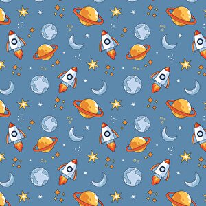 Uzay Temalı Çocuk Odası Duvar Kağıdı Baskı - Dkm171011