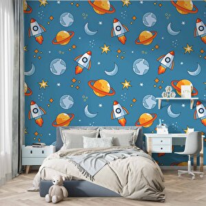 Uzay Temalı Çocuk Odası Duvar Kağıdı Baskı - Dkm171059