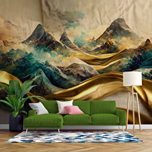 3 Boyutlu Eskitme Dağ Ve Suluboya Çizimli Duvar Kağıdı - Dkm988032 375x240 cm