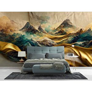 3 Boyutlu Eskitme Dağ Ve Suluboya Çizimli Duvar Kağıdı - Dkm988032 375x240 cm