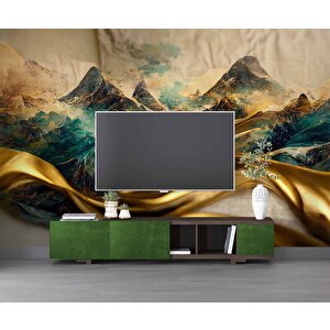 3 Boyutlu Eskitme Dağ Ve Suluboya Çizimli Duvar Kağıdı - Dkm988032 375x240 cm