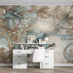 Turkuaz Çiçek Desenli Duvar Kağıdı - Dkm800071