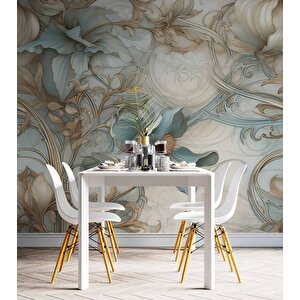 Turkuaz Çiçek Desenli Duvar Kağıdı - Dkm800071